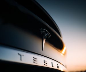 Tesla Model X P100D interior logo at the rear trunk. Elon Musk T
